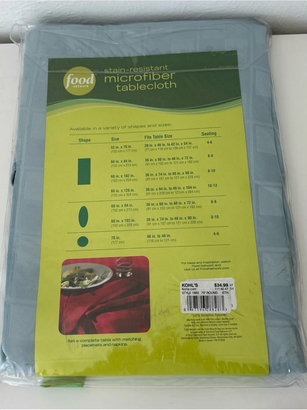 NEW- Teal Food Network Microfiber Floral Tablecloth 70” Round, square pattern